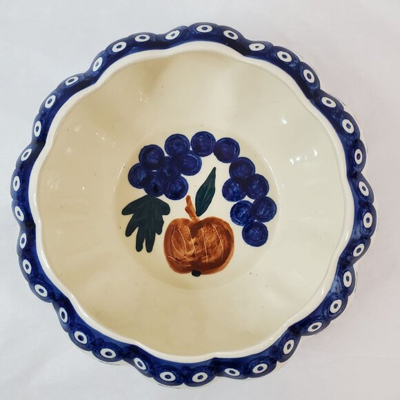 Vtg Janusz Jakubowski Hand-Painted Polish Pottery Small Bowl Blueberry & Pumpkin - Picture 3 of 8